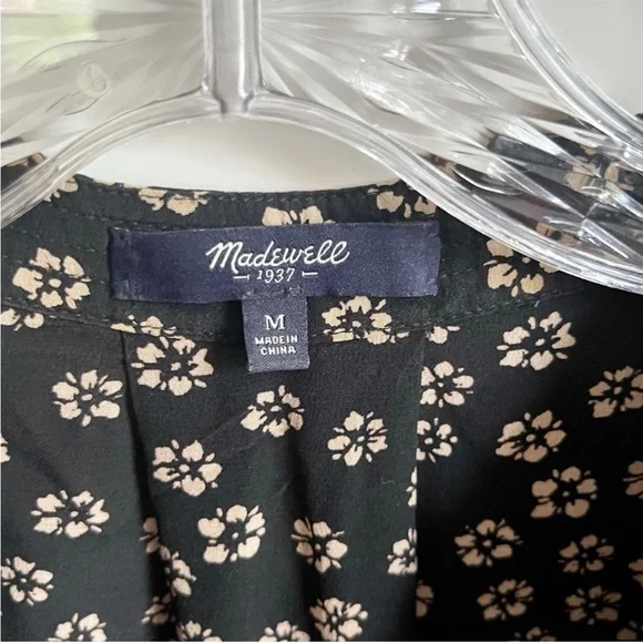 Madewell Memory blouse black Stencil Blossom floral silk high low - Picture 7 of 9